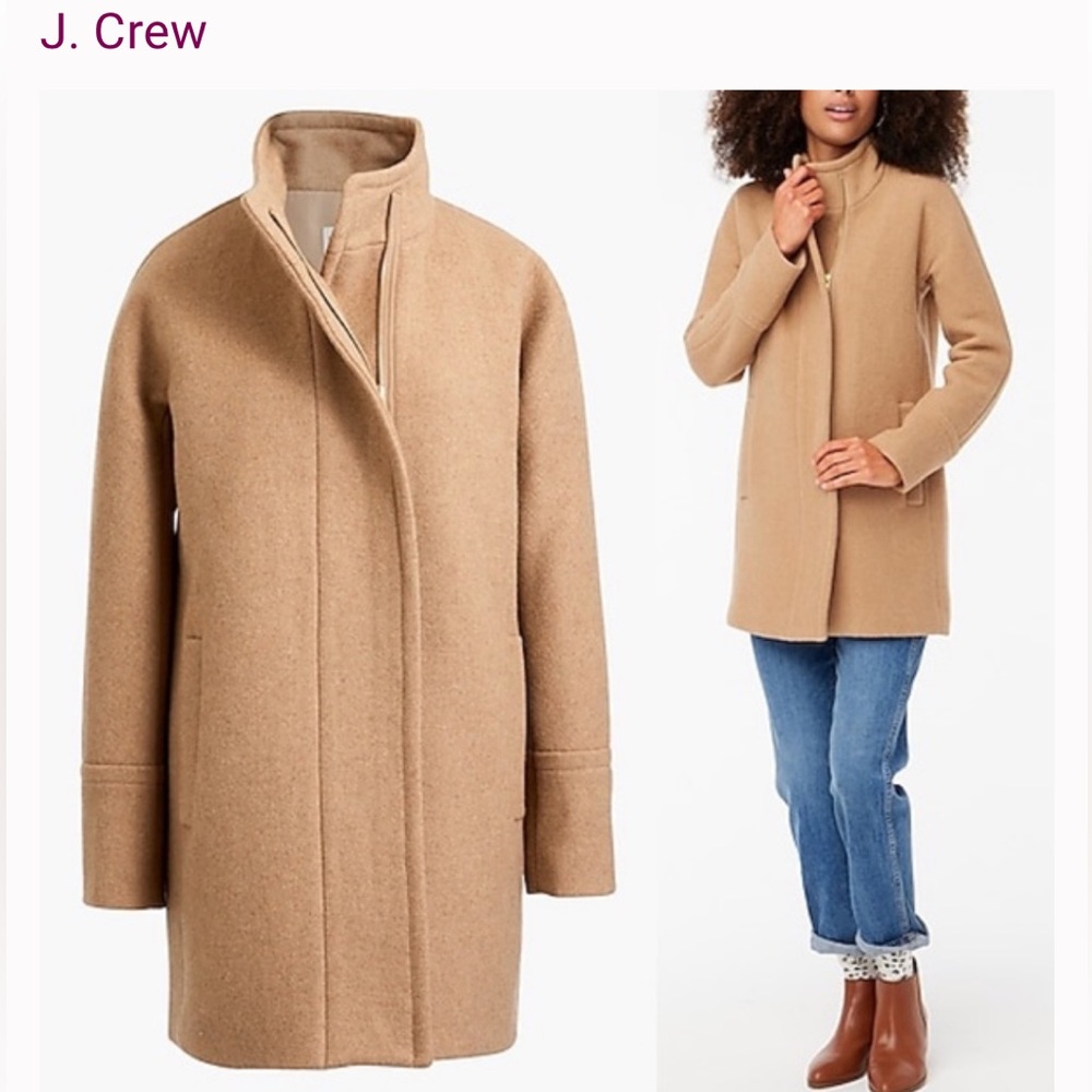 J. Crew Tan Coat Classic Tailored Design, wool blend regular fit zip up size 10